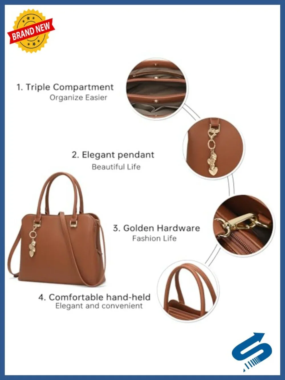 Faux Leather Top Handle Satchel Purse with Shoulder Strap